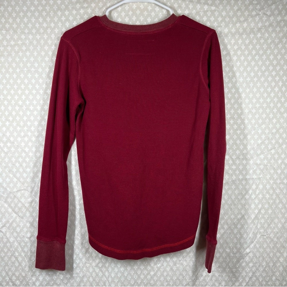 Pact Red Maroon Thermal Knit Organic Cotton Long Sleeve Henley - Picture 3 of 3